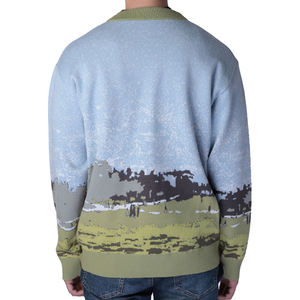 WR personalizado de alta calidad Cachemira de moda paisaje abotonado bolsillo parcheado elegante punto hombres cárdigan suéter - Product Image 3