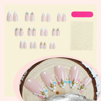 EWomen's Spring Fresh Almond Design Ongles artificiels avec strass étincelant Press-On Nail Tips pour doigts