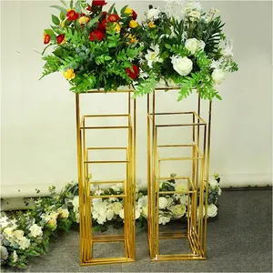 Vaso de flores de metal dourado brilhante, vaso de flores de metal dourado para casamento, festa, mesas, estrada, led
