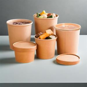 Taille personnalisée écologique blanc Kraft à emporter seau à bouillie restaurant importation papier kraft tasse à soupe - Product Image 2