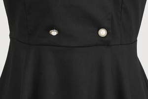 Abito Vintage in Cotone Stile Rockabilly, Vestito Corto Retrò a Maniche Corte con Contrasto di Colore, Mini Abito Nero da Donna con Colletto e Bottoni - Product Image 6