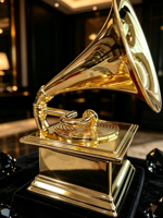Trophée Gramophone en Alliage de Zinc avec Base en Cristal Noir, Gravure Personnalisée, Récompense Musicale, Souvenir de Cérémonie de Concours de Chant, Haute Qualité