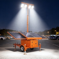 Remolque de Iluminación Móvil con 4 Paneles Solares, Remolque de CCTV Solar con Cámara PTZ para Iluminación y Monitoreo