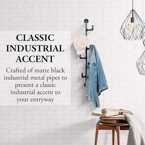 ราวแขวนหมวกและเสื้อแบบ<span class=keywords><strong>ติด</strong></span><span class=keywords><strong>ผนัง</strong></span> ทำจากท่อโลหะสีดำอุตสาหกรรม พร้อมแขนปรับได้ 6 แขน สำหรับทางเข้าบ้าน - Product Image 3