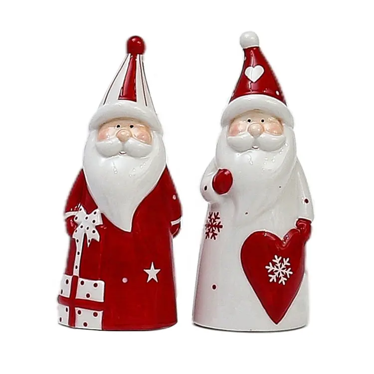 Nordic Europe Style Red Color Ceramic Christmas Ornament for Home Desktop Decoration Xmas Figurine Pottery Crafts Seasoning Gift