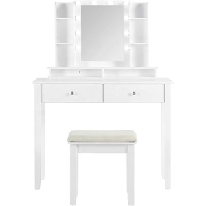 <strong>Black</strong> Dresser Makeup <strong>Vanity</strong> <strong>Table</strong> with Mirror and Chair - Product Image 4