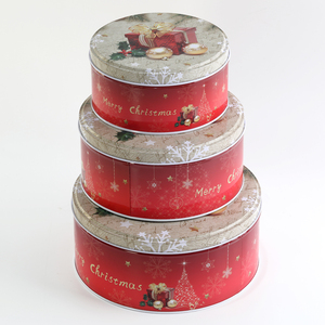 Christmas Wholesale Metal Tin Cookies Box Gift Metal Packaging Customized Biscuit Embossed Round Christmas Tin Box