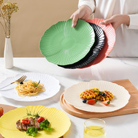 Assiette en plastique en forme de pétale, 10,2 pouces, couleur unie, pour steak, pâtes, salade, utilisation en fête
