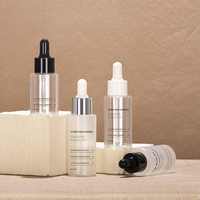 Flacon de sérum PET cylindrique vide 30ml 40ml 50ml avec compte-gouttes en verre, tête en latex noir ou blanc pour emballage de liquides cosmétiques