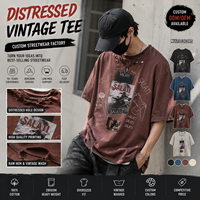 T-shirt à manches longues double couche en coton gaufré délavé et vieilli avec logo personnalisé pour homme