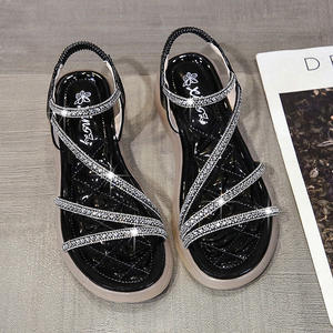 New Online Celebrity Woman Roman Fashion All-match <strong>Shoes</strong> Coarse Crystal Flat Casual Sandals <strong>Funky</strong> <strong>Shoes</strong> for Adult - Product Image 6