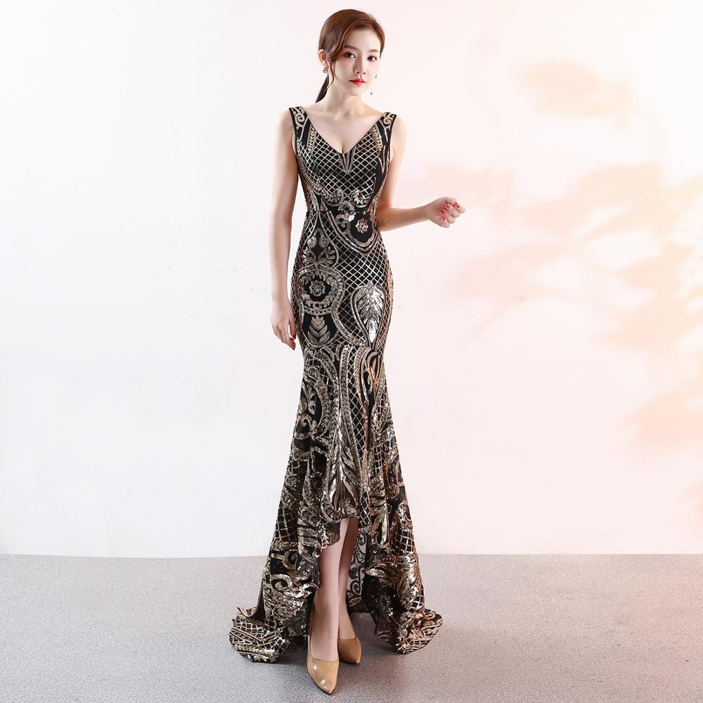 Shop Our New Sequin Gold High Low Evening Dress Collection