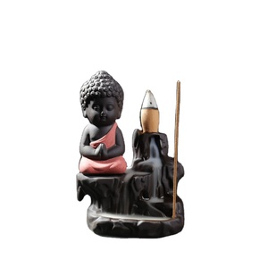 Professional Customized Resin Ceramic Crafts, Small Monk Incense <strong>Burning</strong> Home Decor Sculpture Custom - Product Image 1