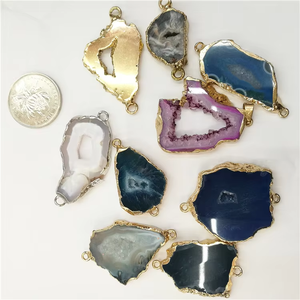 Liontin Penyambung Berbentuk Irisan Geode <span class=keywords><strong>Druzy</strong></span> Agate Alami Berlapis Emas dengan Dua Lubang - Product Image 4