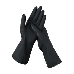 Sarung tangan karet hitam pembersih kustom pabrik sarung tangan lateks tahan air lengan panjang industri karet dapur