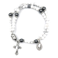 Bracelet élastique double cercle en acrylique imitation pierre violette avec breloques Vierge Marie pour festivals religieux - Vente en gros
