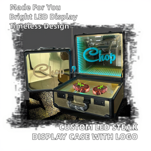 Boîte de transport lumineuse en acrylique miroir de 5 mm d'épaisseur avec logo personnalisé, revêtement poudré, pour viande de bœuf, présentoir LED pour steak - Product Image 4