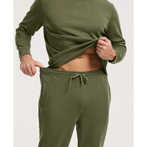 <b>Men's</b> Olive Green Casual Sweatshirt And Joggers <b>Set</b> Crew Neck Long Sleeve Solid Color Knitted Breathable Autumn Wear - Product Image 3