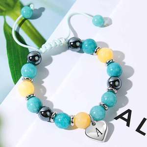 Bracelet ajustable en acier inoxydable avec pierre d'aventurine verte naturelle et pierre noire en forme de cœur, pour enfants et femmes - Product Image 1