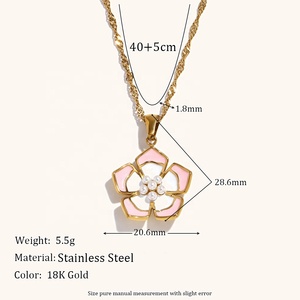 Dingran alla moda collana di fiori in smalto colorato imitazione perla e orecchini e anello Set per donna - Product Image 5