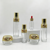 Ensemble de flacons cosmétiques en verre de luxe vides avec bouchon doré sculpté, pour sérum, lotion, crème, emballage cosmétique