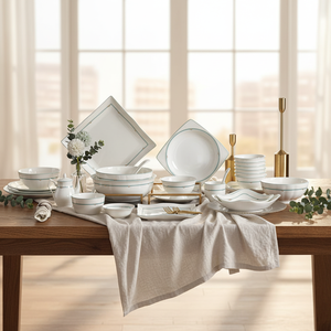 Ensemble de 50 assiettes de présentation en porcelaine fine, écologiques, minimalistes, colorées, avec bordure argentée, design translucide, légères - Product Image 1
