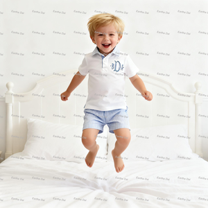 Produits pour bébés, barboteuse à bulles en seersucker blanc d'été, monogramme, ensemble de barboteuses assorties pour frères et sœurs, vêtements pour nouveau-nés - Product Image 4