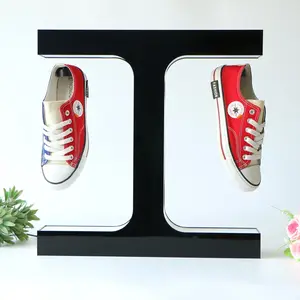 Customized Logo Available Double Sneaker Display Stand Magnetic Floating Levitating Shoe Shelf with Lighting Button