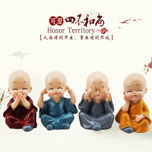 Four Little Monks Resin Car Ornament Decorative Figurines For Peace And Safety Interior Accessories Set Of Four Colors - Product Image 2