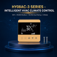 Termostato Inteligente WIFI HYSEN HY08AC-3 para Fan Coil, para Aire Acondicionado Central de 2/4 Tubos, Comunicación Modbus RS485, Aplicación Tuya, Control de Ventilador de 4 Velocidades