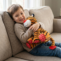 Peluche tigre de 30 cm avec rayures noires, nez rouge et patins à motif cœur, personnage de la jungle assis