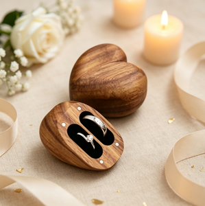 Boîte à bagues en bois en forme de cœur avec fermeture magnétique, boîte à bijoux en bois pour mariage, fiançailles, demande en mariage, rangement de bagues de couple, cadeau - Product Image 6
