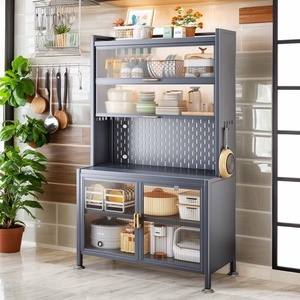 Buffet de cuisine autoportant moderne avec portes, armoire de rangement multi-niveaux pour ustensiles de cuisine et micro-ondes - Product Image 1