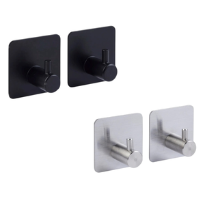 LOT DE 2 CROCHETS ADHÉSIFS AVEC HAMEÇON EN ACIER INOXYDABLE 4,5X4,5CM ASSORTIS - Product Image 1