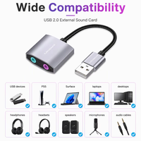 Carte son externe USB Mindpure, double prise casque et microphone 3,5 mm, adaptateur audio USB en alliage d'aluminium pour PC, ordinateur portable, jeux
