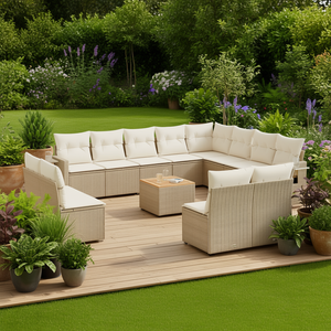 Ensemble de canapés de jardin en rotin beige avec structure en acier thermolaqué et bois d'acacia, mobilier d'extérieur au design contemporain - Product Image 2