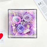 Cadre mural d'art floral violet avec fleurs préservées, fait main, roses et hortensias, cadeau décoratif pour mariage, anniversaire, décoration intérieure, vente en gros