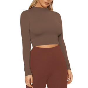 Top Corto da <span class=keywords><strong>Donna</strong></span> Personalizzato, Sexy, a Collo Alto, Manica Lunga, T-Shirt Moda Streetwear - Product Image 2