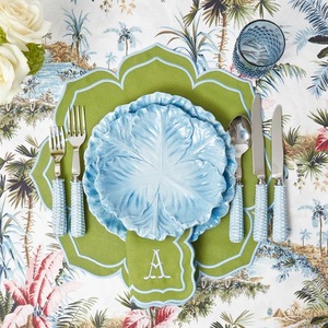 Hot Sale Embroidered Letters <strong>Scalloped</strong> Placemat <strong>Linen</strong> <strong>Napkins</strong> Cloth Scallop Edge 100% <strong>Napkin</strong> <strong>Linen</strong> - Product Image 5