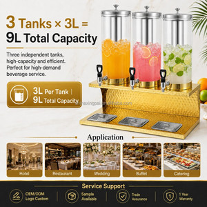 XINGPAI Arabic Hotel Supplies Stainless Steel 3 Tanks Nine Liters Gold Luxury Juice <strong>Dispenser</strong> <strong>Beverage</strong> <strong>Dispenser</strong> - Product Image 5