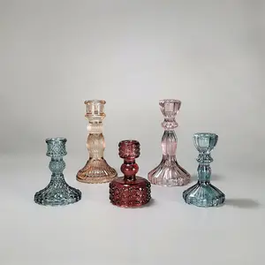 wholesale colorful unique design cute Candlestick Holders vessels luxury glass taper votive candle holder for tealight candles
