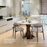 Table à manger multifonctionnelle de style médiéval en bois massif avec plateau en pierre, couleur noyer blanc pur, idéale pour les petits appartements.