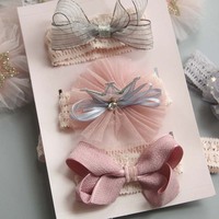 Set Ikat Kepala Anak-anak Set Aksesori Rambut Ikat Kepala Elastis Pita Renda Kartun Desain Putri Elsa Kotak Hadiah Tahun Baru Kuncir Kuda Ganda
