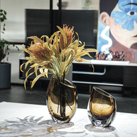 Artículos de Decoración para el Hogar de Lujo, Mesa de Té Color Ámbar, Florero Pequeño y Único de Vidrio Mercurizado