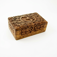 Boîte de rangement en bois de Sheesham sculptée à la main, bijoux religieux sculptés, boîte à bibelots, forme rectangulaire 7x5 pouces, couvercle à charnières, décoration de mariage