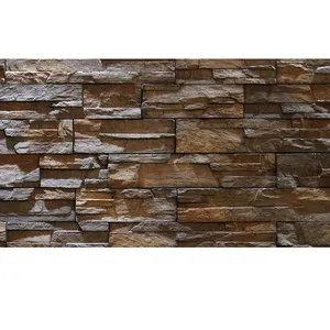Indoor manufactured stone veneer cut-to-size artificial faux stone wall panels exterior edge