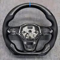 Volant de course personnalisé en fibre de carbone véritable à 3 branches avec cuir perforé / pour VW Magotan Passat Golf - Plug & Play