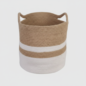 Modern <b>White</b> Cotton Jute Eco-Friendly Flexible Handle Multi-Purpose <b>Storage</b> <b>Basket</b> Circle Shape - Product Image 2