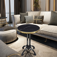 Table à Dîner Ronde d'Extérieur en Fer Forgé et Plateau d'Ardoise Noire, Luxe Raffiné, pour Restaurant, Café, Bar, Balcon ou Jardin – En Vente