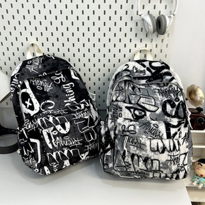 Canvas <b>Backpack</b> <b>For</b> Students 16 Inch <b>Laptop</b> Compartment Neutral Gender Everyday Use Spring 2025 Gray And Black Geometric Pattern - Product Image 3
